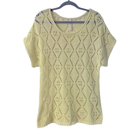 Leo & Nicole light lime green open stitch short sleeve sweater size L - Picture 1 of 10